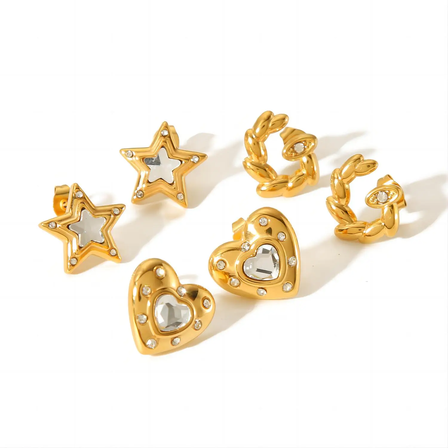 1 Pair Simple Niche Style Twist Shape Stainless Steel 18K Gold Plated Inlay Rhinestone Women's Stud Earrings 